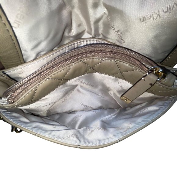Calvin Klein Women’s Taupe Quilted Faux Leather Chain Strap Crossbody Bag - Picture 8 of 11